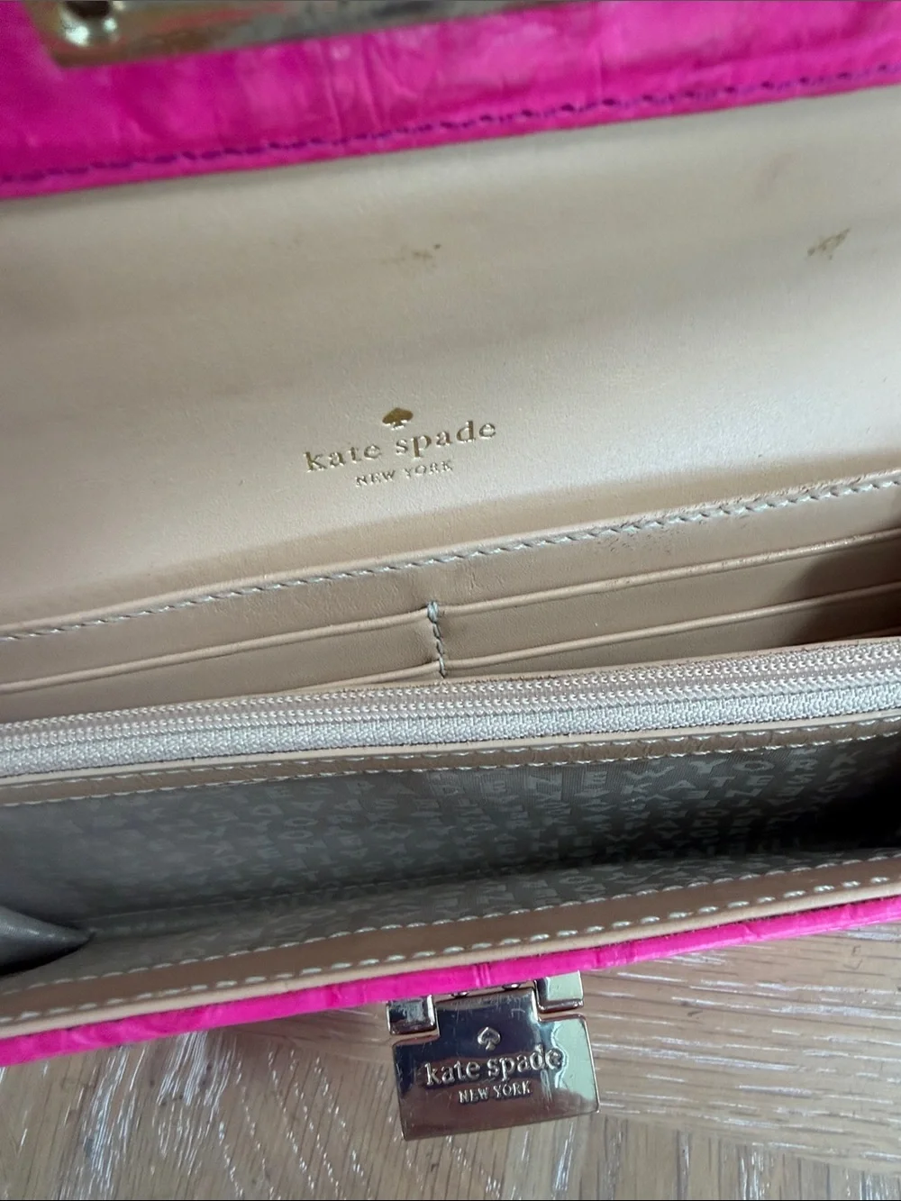 HOT PINK Kate Spade New York Wallet Textured Crocodile Embossed Leather Finish